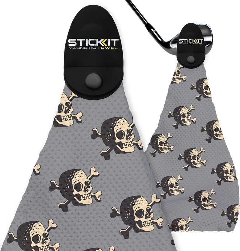 Stick It The Original Magnetic Golf Towel with Gray Skulls | Top-Tier Microfiber Golf Towel with Deep Waffle Pockets | Industrial Strength Magnet for Strong Hold to Golf Carts or Clubs - Image 1